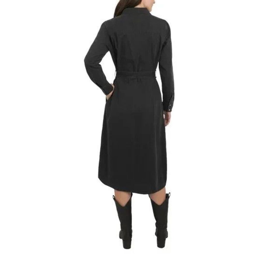 Wrangler Belted Denim Midi Dress Black 100% Cotton Button Front Women’s Large - Picture 7 of 7